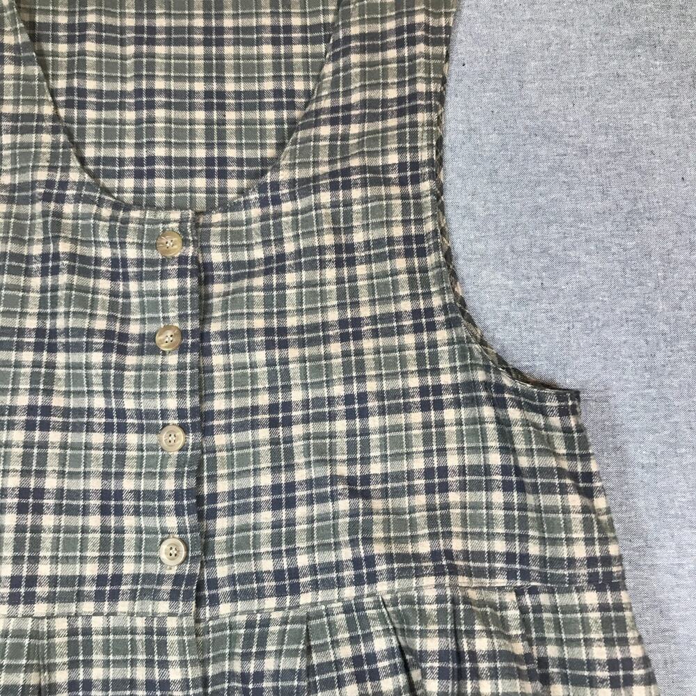 VTG Woolrich Women's XL Pinafore Dress Jumper Green Plaid Cotton Button Front D2 - Picture 2 of 9